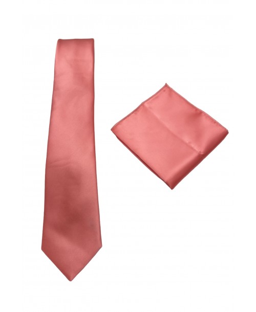 CRP-359 Cravate saumon avec pochette - 7 cm