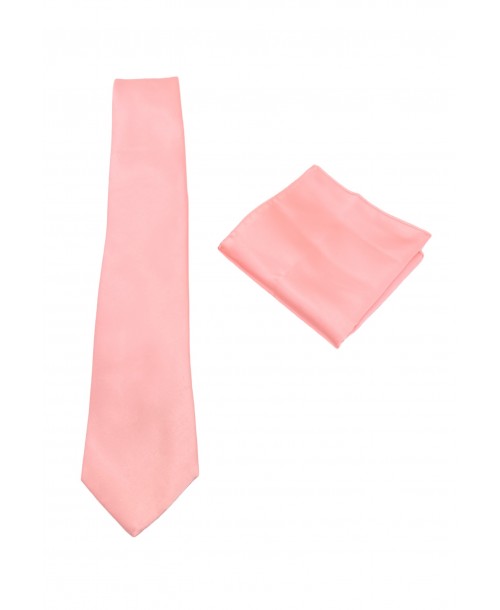 CRP-363 Cravate rose poudré avec pochette - 7 cm
