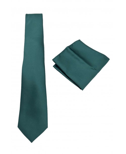 CRP-364 Cravate vert forêt avec pochette - 7 cm