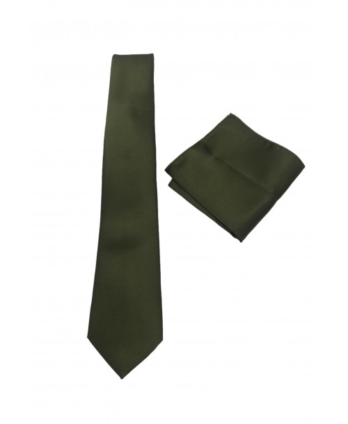 CRP-366 Cravate vert olive avec pochette - 7 cm