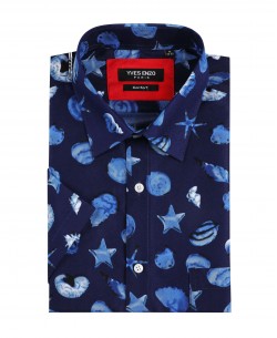 1506367-12 Blue CROSTACEI prints sleeveless shirt comfort fit