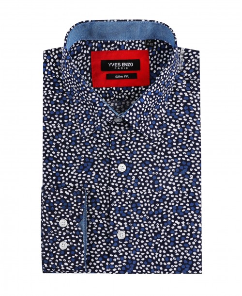 SLIM5045-01 Chemise bleue slim fit motifs FOGLIA