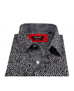 SLIM5045-03 Slim fit black shirt FOGLIA prints