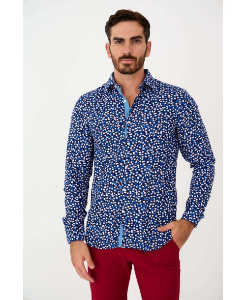 SLIM5045-06 Chemise bleue slim fit motifs LAMIERA