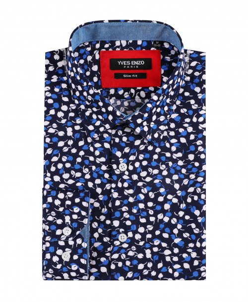 SLIM5045-06 Chemise bleue slim fit motifs LAMIERA