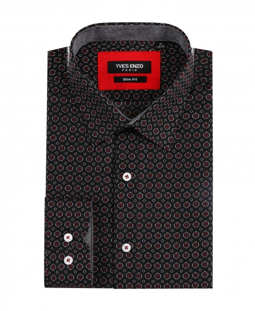 SLIM5046-10 Chemise noire slim fit motifs SERRUCHO