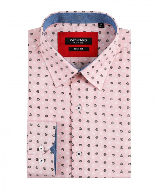 SLIM5046-11 Chemise rose slim fit motifs CERCHIO