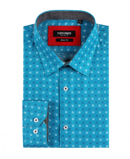 SLIM5046-12 Chemise bleue slim fit motifs CERCHIO