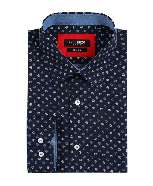 SLIM5046-13 Chemise bleu marine slim fit motifs CERCHIO