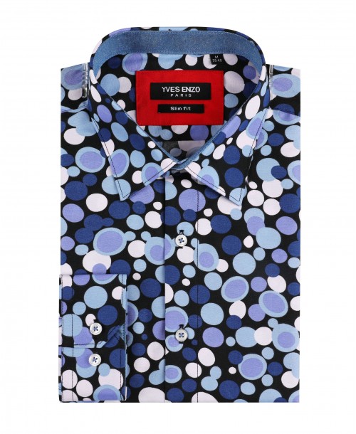 SLIM5046-07 Chemise bleue slim fit motifs BOLLA
