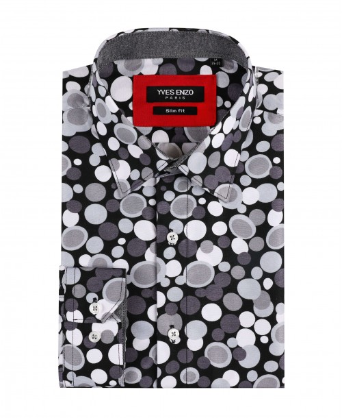 SLIM5046-08 Chemise noire slim fit motifs BOLLA