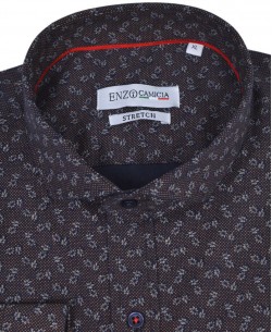 T08-2 Black stretch shirt NAPOLITAIN prints slim fit