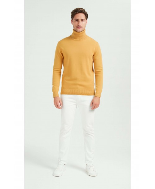 YE-6741-119 Pull col roulé moutarde