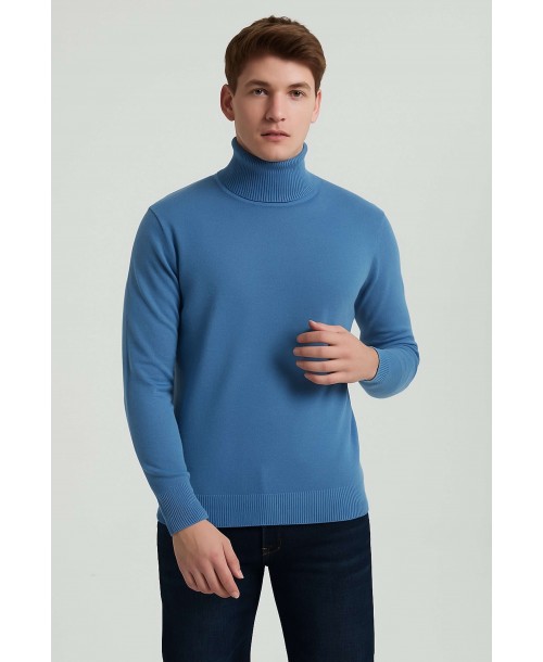YE-6741-109 Pull col roulé bleu jeans