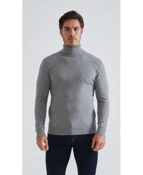 YE-6741-214 Pull col roulé gris
