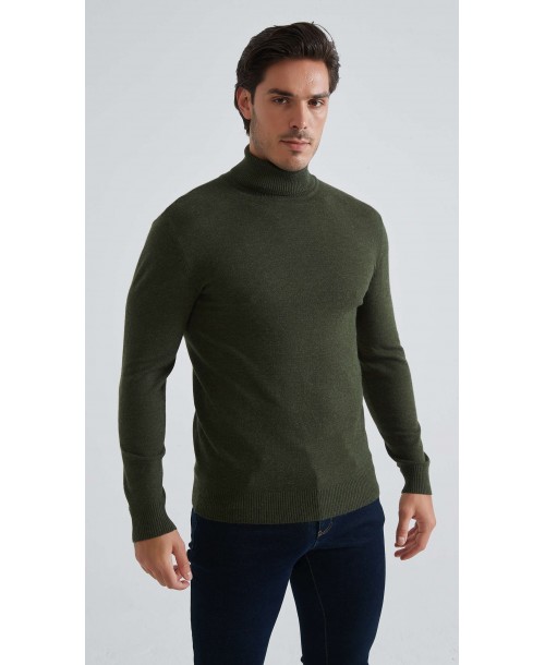 YE-6741-217 Pull col roulé kaki