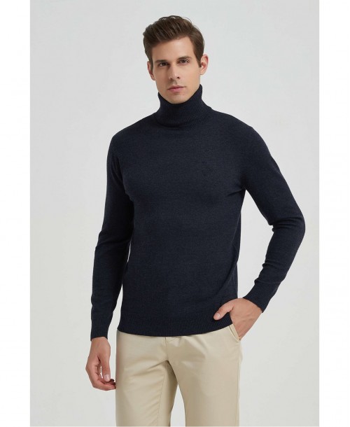 YE-6741-203 Pull col roulé marine vintage