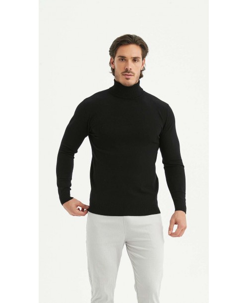 YE-6741-210 Pull col roulé noir