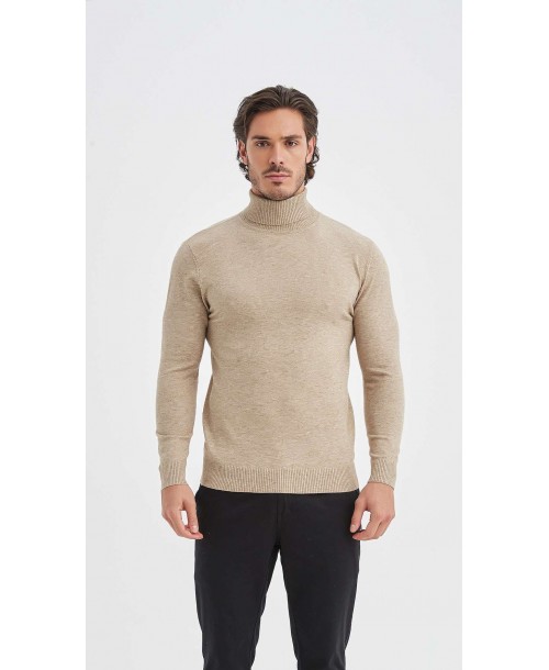 YE-6741-201 Pull col roulé beige