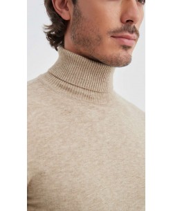 YE-6741-201 Pull col roulé beige