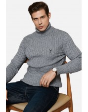 YE-6853-79 Cable knit crew neck jumper with logo in grey