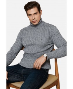 YE-6853-79 Cable knit crew neck jumper with logo in grey
