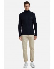 YE-6853-81 Cable knit crew neck jumper with logo in navy blue
