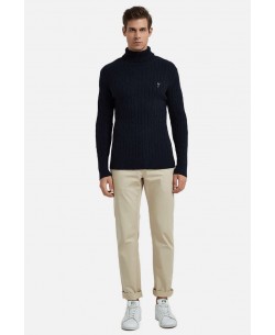 YE-6853-81 Cable knit crew neck jumper with logo in navy blue