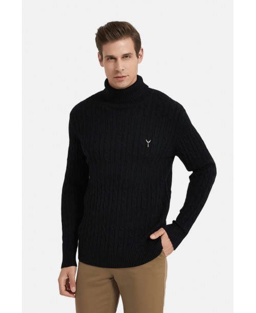 YE-6853-83 Cable knit crew neck jumper with logo in black