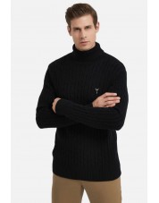YE-6853-83 Cable knit crew neck jumper with logo in black