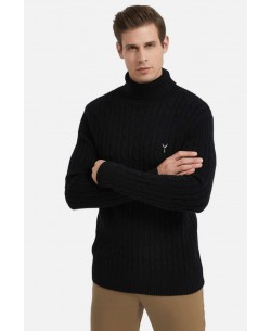 YE-6853-83 Cable knit crew neck jumper with logo in black