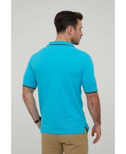 YE-8845-12 Bicolor collar polo in turquoise blue