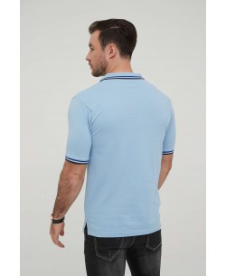 YE-8845-08 Bicolor collar polo in sky blue