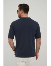 YE-8846-13 Polo bleu marine col mao