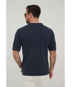 YE-8846-13 Polo bleu marine col mao