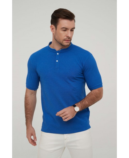 YE-8846-18 Mandarin collar polo in vintage blue