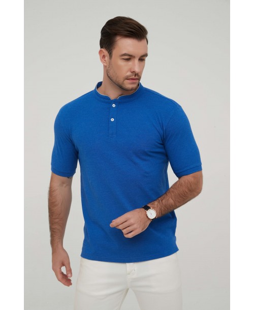 YE-8846-18 Polo bleu vintage col mao