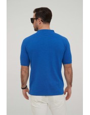 YE-8846-18 Polo bleu vintage col mao