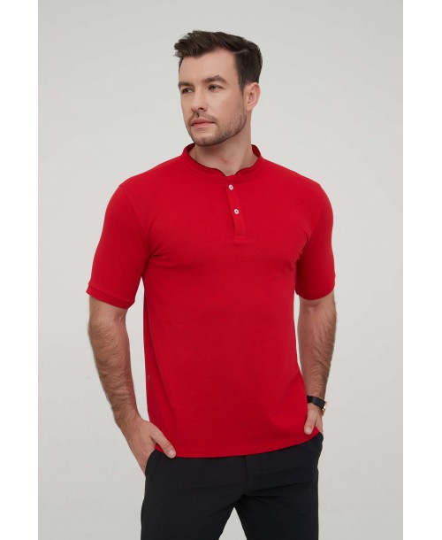 YE-8846-03 Polo rouge col mao