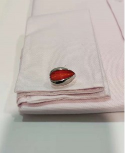 BM-XX4 Oval cufflinks for shirts - Silver & red