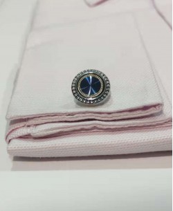 BM-YY7 Round cufflinks for shirts - Silver & blue