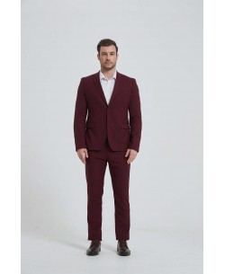 COS-H004 STRETCH 2 pcs fitted suit in burgundy (T46 to T58)