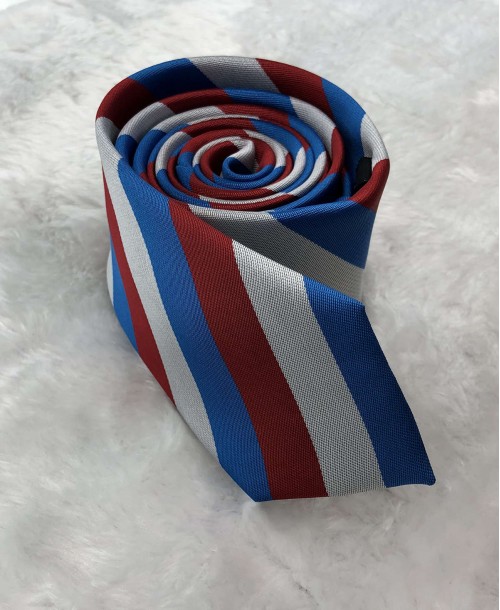 CRHQ-62 Cravate à rayures bleues, blanches & rouges