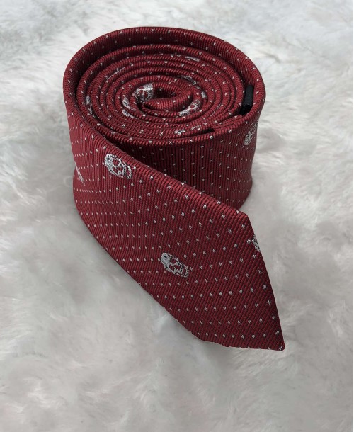 CRHQ-64 Cravate rouge bordeaux à motifs SKULL