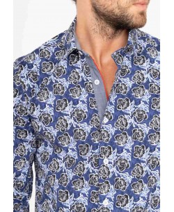 ENZO104-1 STRETCH slim fit shirt FLORES prints