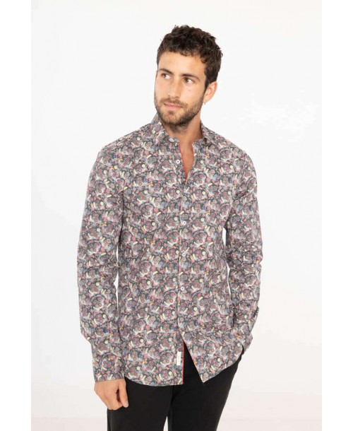 ENZO105-1 Chemise STRETCH motifs SKULL en slim fit