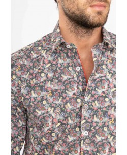 ENZO105-1 Chemise STRETCH motifs SKULL en slim fit