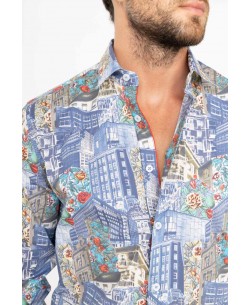 ENZO105-8 Chemise STRETCH motifs CITY en slim fit