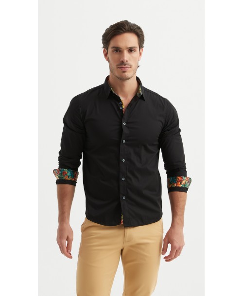 ENZO-118-06 Chemise coton - Noir