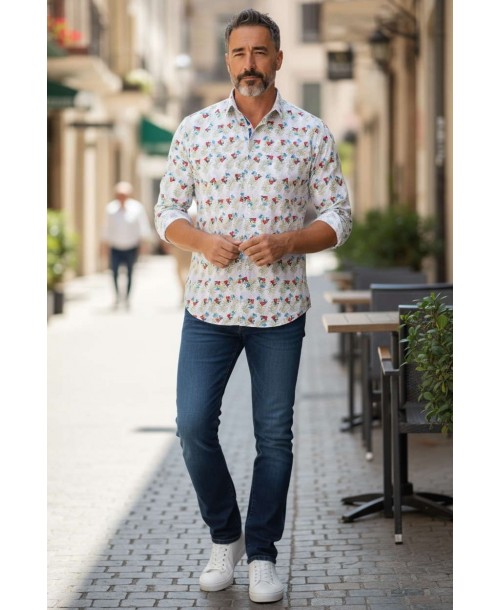 ENZO101-8 Chemise STRETCH cintrée motifs ACAPULCO